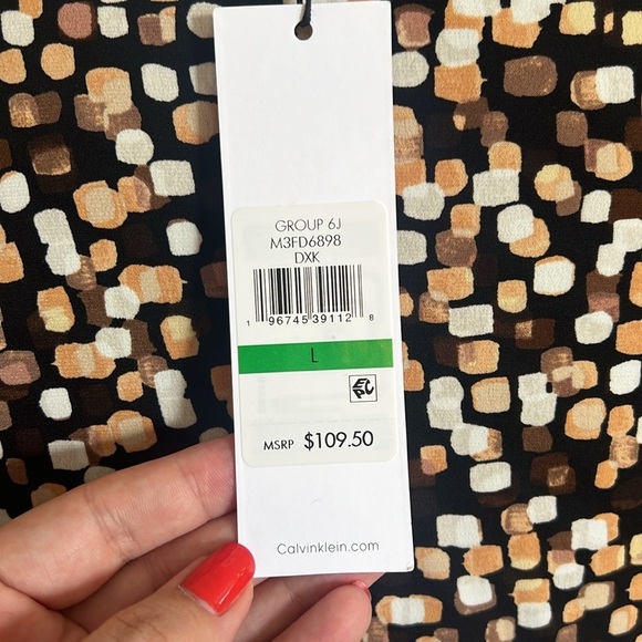 Calvin Klein Neutral Black Brown Tan Asymmetrical Jersey Midi Dress - NWT - L - Picture 12 of 14